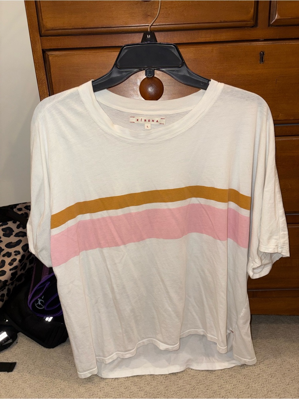 XiRENA White Tee with Pink and Mustard Stripe Bands